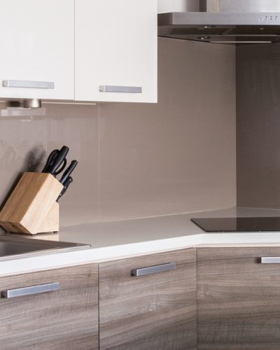 White and wooden cupboards